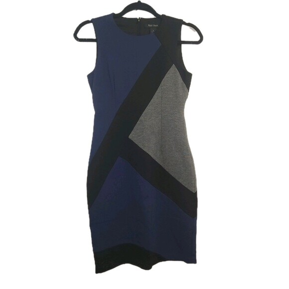 White House Black Market Color Block Geometric BodyCon Dress Size 0 Career Work - Picture 1 of 4
